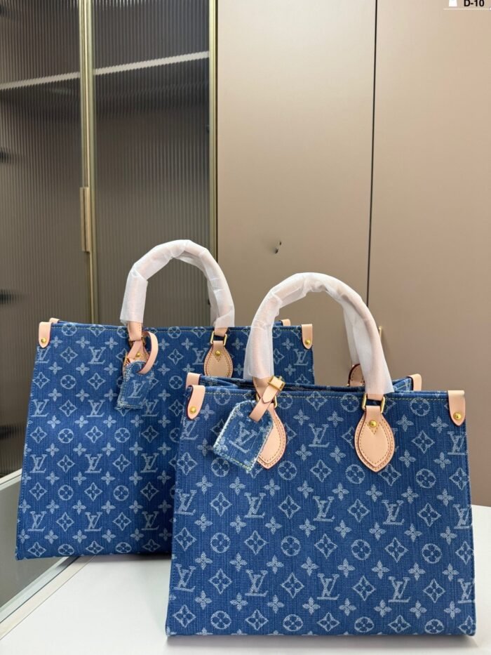 LV onthego denim tote bag
